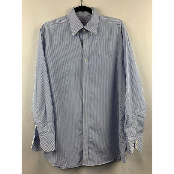 The Bespoke Clothier Mens Striped Button-Up Dress Shirt Size L Blue - Picture 1 of 5